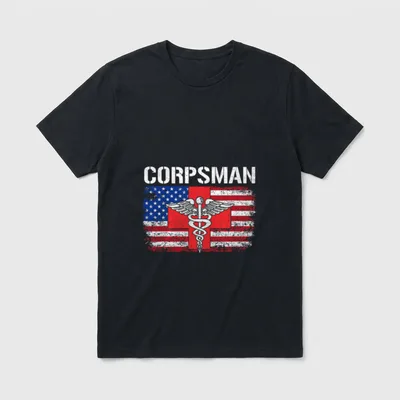 Corpsman Flag American USA Military Veteran T-Shirt – Classic T-Shirt in Black