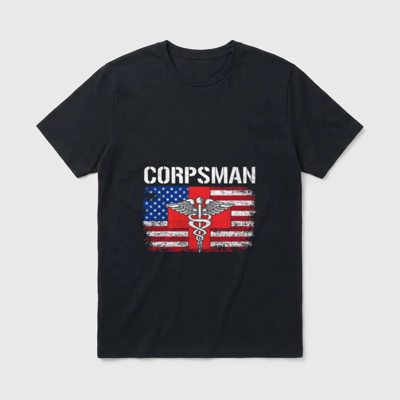 Corpsman Flag American USA Military Veteran T-Shirt – Classic T-Shirt in Black