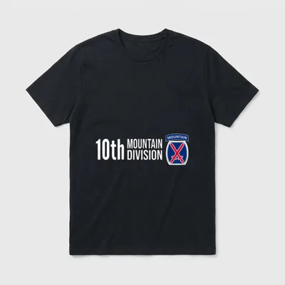 10TH MOUNTAIN DIVISION ARMY INFANTRY T-Shirt – Text reads 10th MOUNTAIN DIVISION with unit patch – Classic T-Shirt in Black