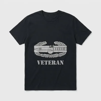 Combat Action Badge Veteran T-Shirt – US Army Combat Action Badge graphic with VETERAN text below – Classic T-Shirt in Black