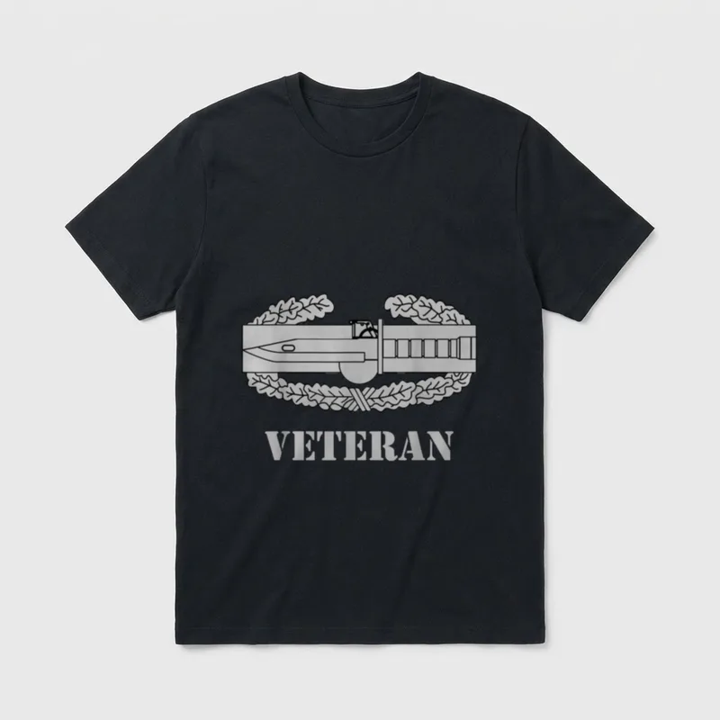 Combat Action Badge Veteran T-Shirt – US Army Combat Action Badge graphic with VETERAN text below – Classic T-Shirt in Black