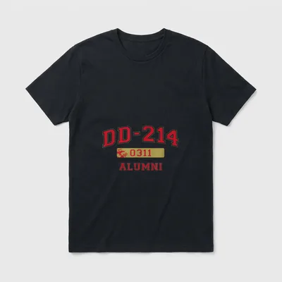 DD-214 Infantry Grunt Alumni T-Shirt – Red DD-214 0311 Alumni text with gold eagle bar – Classic T-Shirt in Black