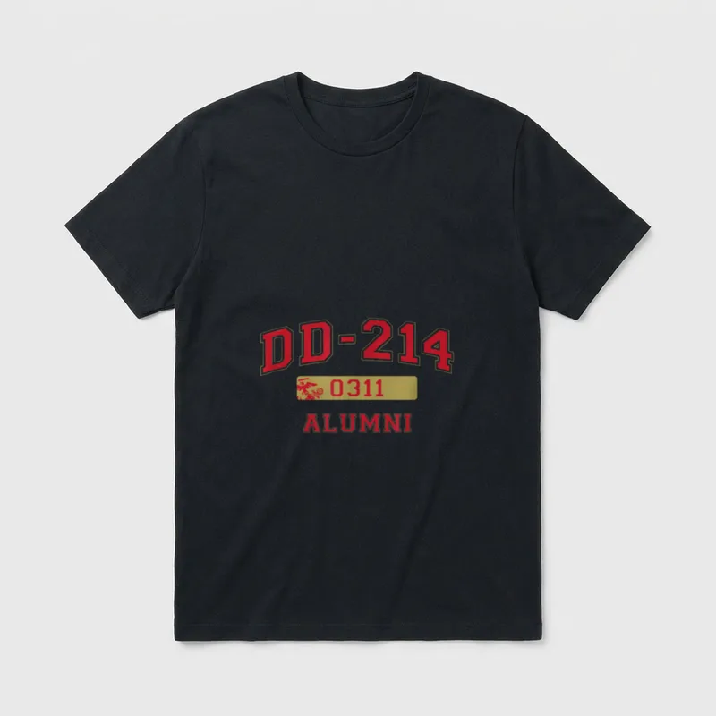 DD-214 Infantry Grunt Alumni T-Shirt – Red DD-214 0311 Alumni text with gold eagle bar – Classic T-Shirt in Black