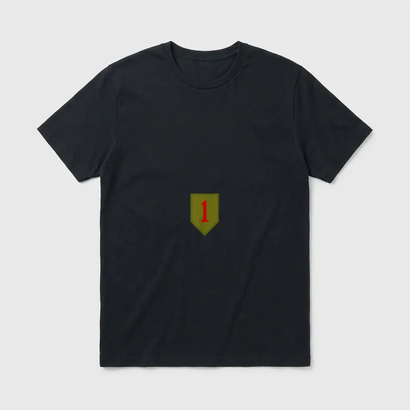 1st Infantry Division Veteran Big Red T-Shirt – Red number 1 on olive green shield patch – Classic T-Shirt in Black
