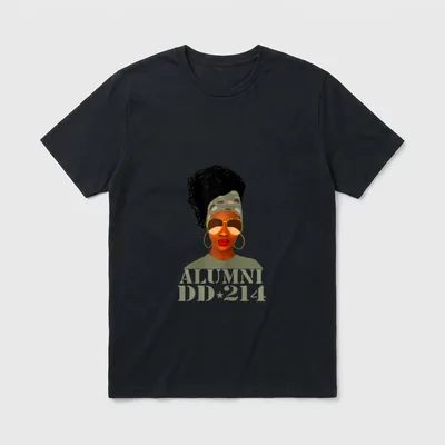 African American Woman Veteran T-Shirt – Woman's portrait with text ALUMNI DD•214 – Classic T-Shirt in Black