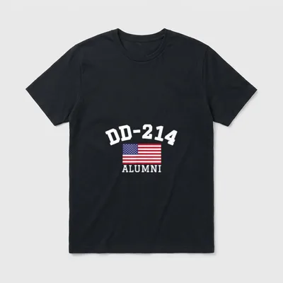 Military Discharge Veteran T-Shirt – DD-214 ALUMNI with American flag – Classic T-Shirt in Black