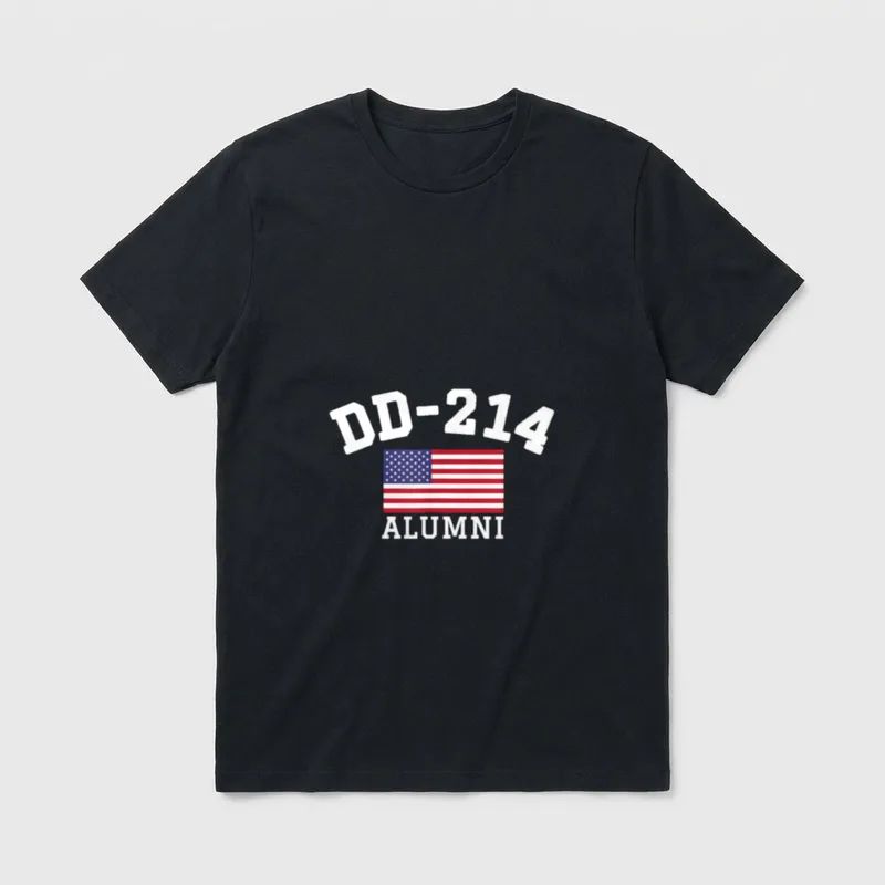 Military Discharge Veteran T-Shirt – DD-214 ALUMNI with American flag – Classic T-Shirt in Black