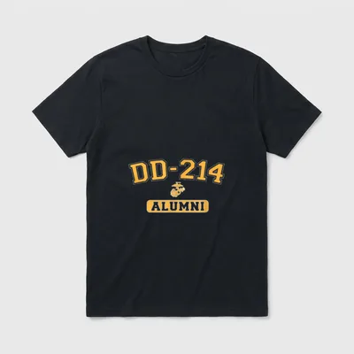 DD-214 Alumni Military Veteran T-Shirt – DD-214 and ALUMNI text with Eagle Globe and Anchor emblem – Classic T-Shirt in Black