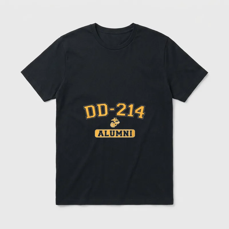 DD-214 Alumni Military Veteran T-Shirt – DD-214 and ALUMNI text with Eagle Globe and Anchor emblem – Classic T-Shirt in Black