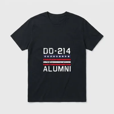Military Service Alumni T-Shirt – DD-214 ALUMNI text with American flag – Classic T-Shirt in Black