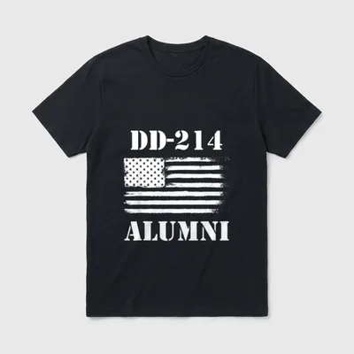 Honorably Discharged Veteran T-Shirt – DD-214 ALUMNI text with distressed American flag – Classic T-Shirt in Black