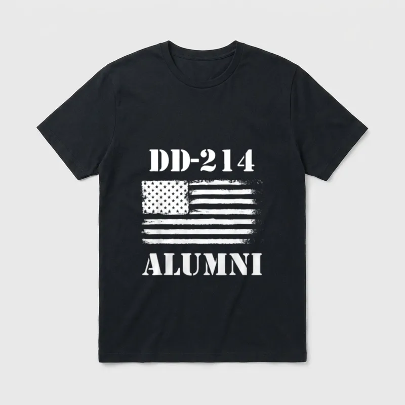 Honorably Discharged Veteran T-Shirt – DD-214 ALUMNI text with distressed American flag – Classic T-Shirt in Black