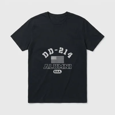Armed Forces Veteran Alumni T-Shirt – DD-214 ALUMNI with American flag and U.S.A. text – Classic T-Shirt in Black