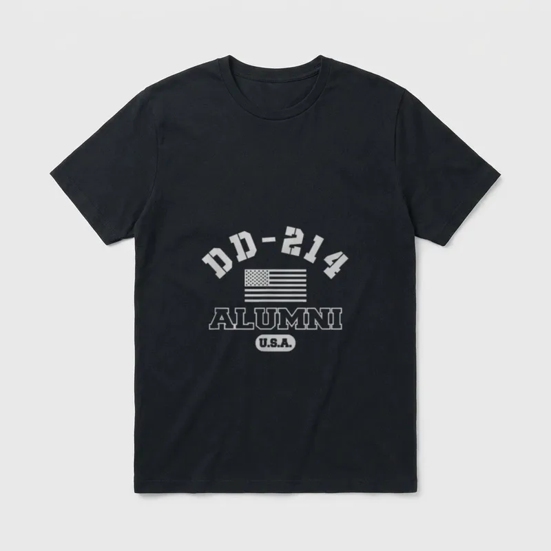 Armed Forces Veteran Alumni T-Shirt – DD-214 ALUMNI with American flag and U.S.A. text – Classic T-Shirt in Black