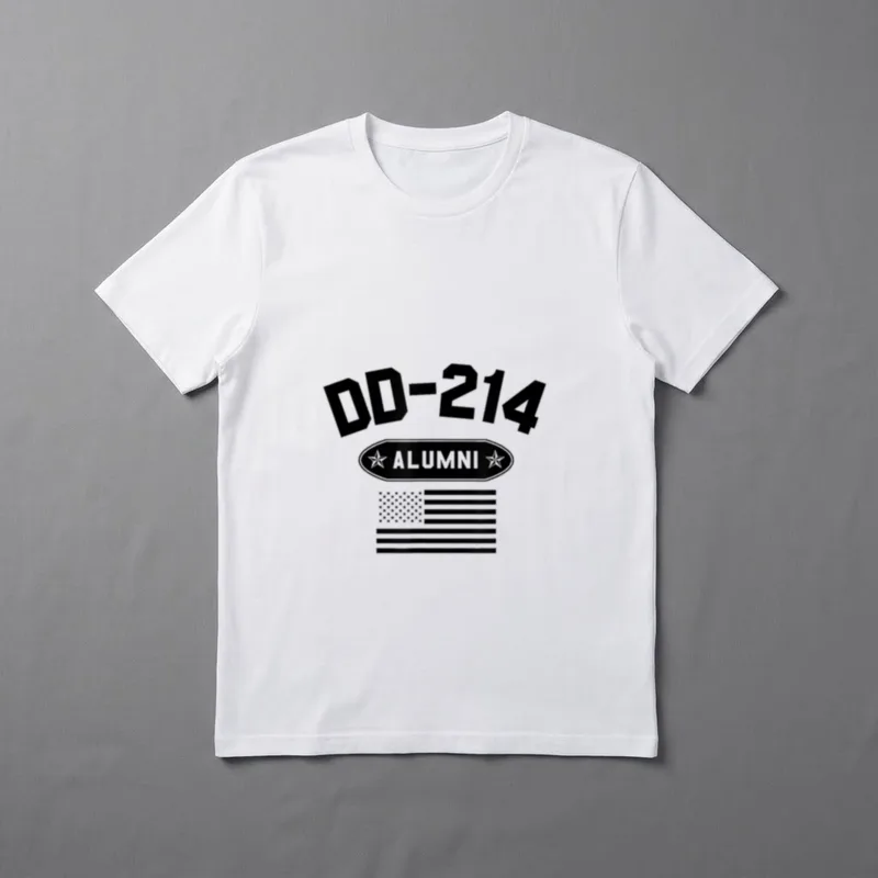 Veteran Pensioner Patriotic T-Shirt – DD-214 ALUMNI text above American flag – Classic T-Shirt in Black