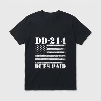 Military Veteran Dues Paid T-Shirt – DD-214 DUES PAID with American flag – Classic T-Shirt in Black