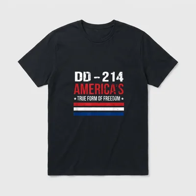 Military Discharge Freedom T-Shirt – DD-214 AMERICA'S TRUE FORM OF FREEDOM with flag stripes – Classic T-Shirt in Black