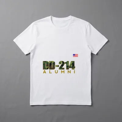 Veterans DD-214 Alumni T-Shirt – DD-214 ALUMNI text in military camo with American flag – Classic T-Shirt in Black