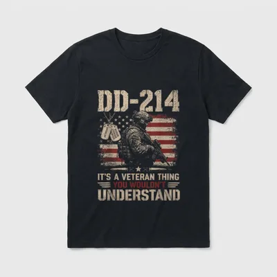 Veteran It's A Thing T-Shirt – DD-214 with military insignia and distressed flag – Classic T-Shirt in Black
