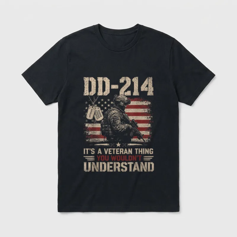 Veteran It's A Thing T-Shirt – DD-214 with military insignia and distressed flag – Classic T-Shirt in Black