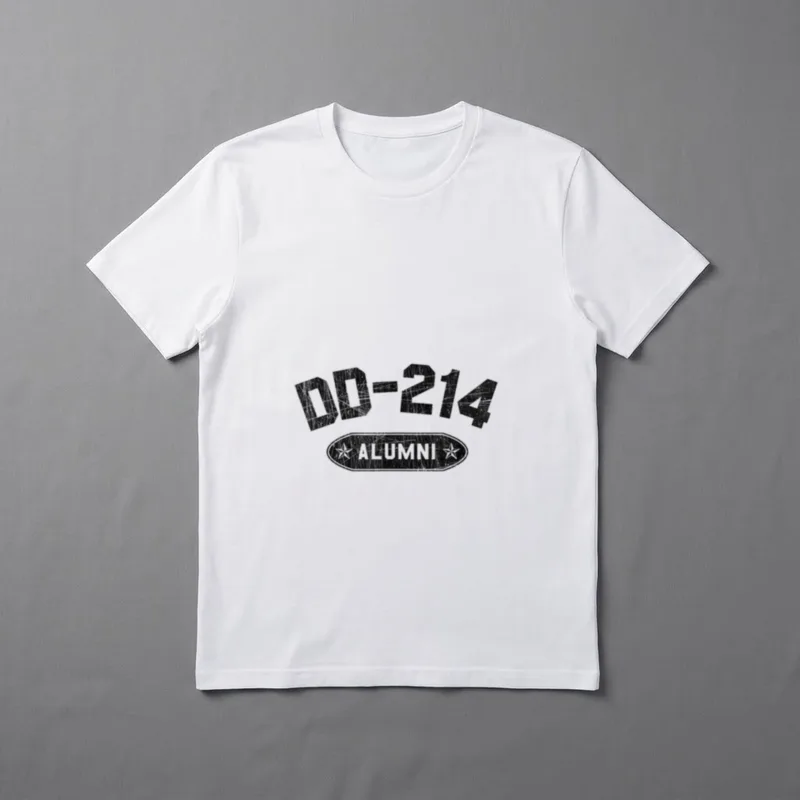 US Military Alumni T-Shirt – DD-214 ALUMNI in distressed black lettering with military star badges – Classic T-Shirt in Black