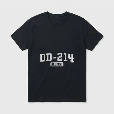 US Veterans Veteran T-Shirt – DD-214 ALUMNI in large distressed text with textile pattern – Classic T-Shirt in Black