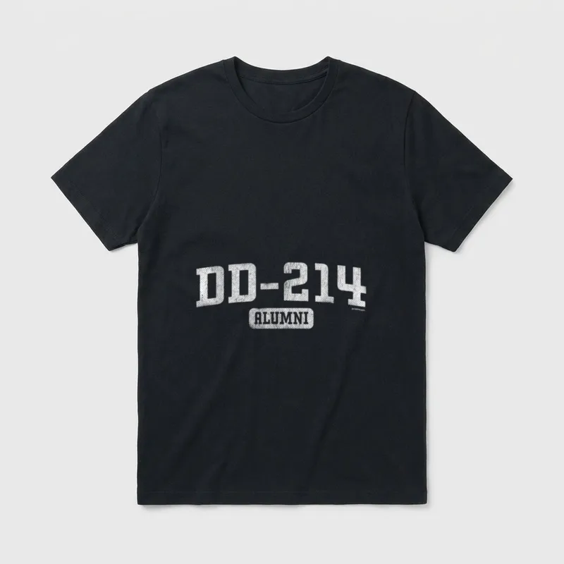 US Veterans Veteran T-Shirt – DD-214 ALUMNI in large distressed text with textile pattern – Classic T-Shirt in Black