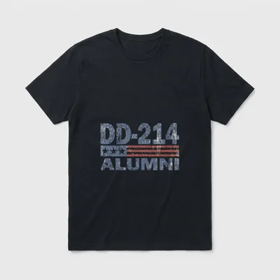 Vintage Military Alumni T-Shirt – DD-214 ALUMNI with American flag stripe through the center – Classic T-Shirt in Black