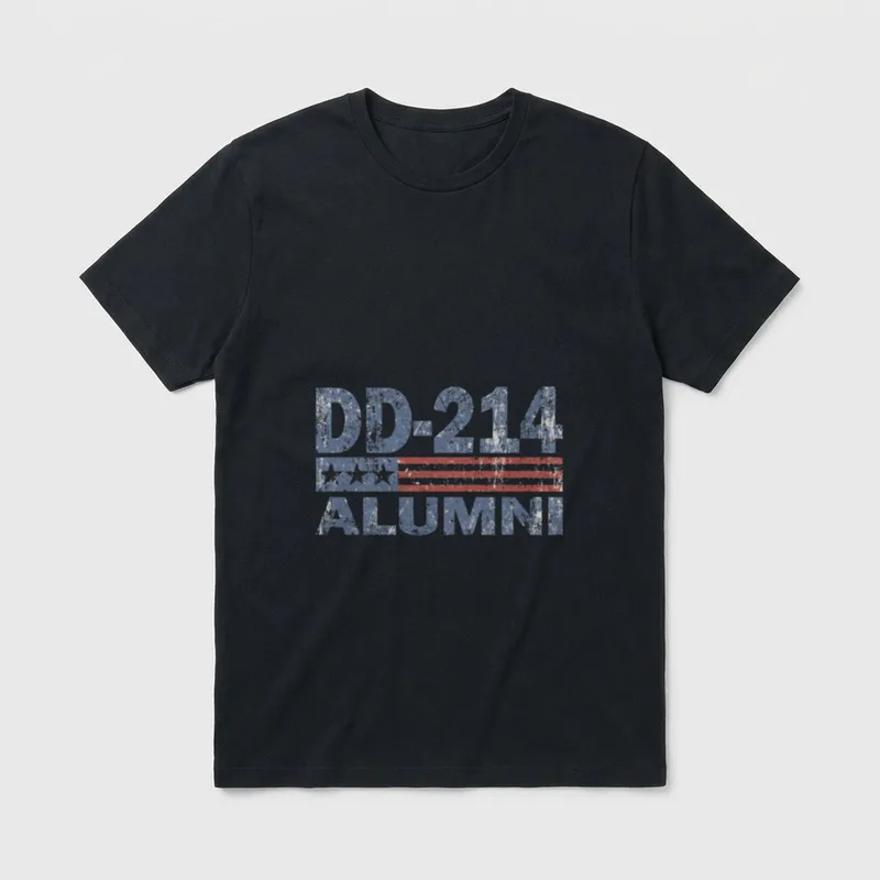 Vintage Military Alumni T-Shirt – DD-214 ALUMNI with American flag stripe through the center – Classic T-Shirt in Black