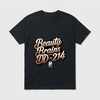 Brains and a DD-214 Strong American T-Shirt – Beauty Brains and a DD-214 with military dog tag – Classic T-Shirt in Black