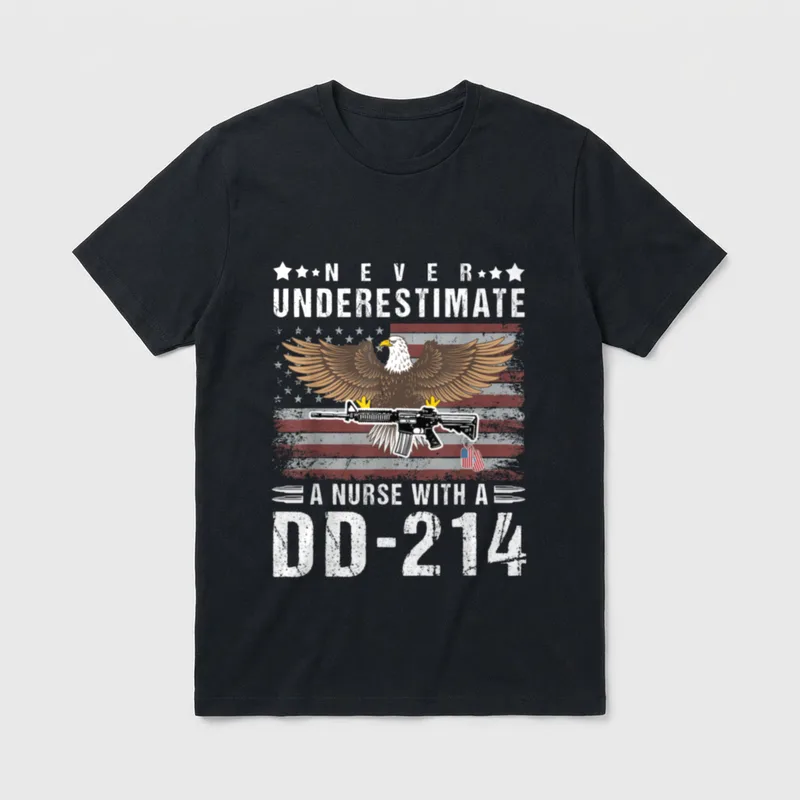Underestimate a Nurse with DD-214 Veteran T-Shirt – Classic T-Shirt in Black
