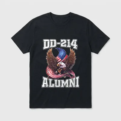 Military Veteran Alumni T-Shirt – DD-214 ALUMNI with eagle and American flag – Classic T-Shirt in Black