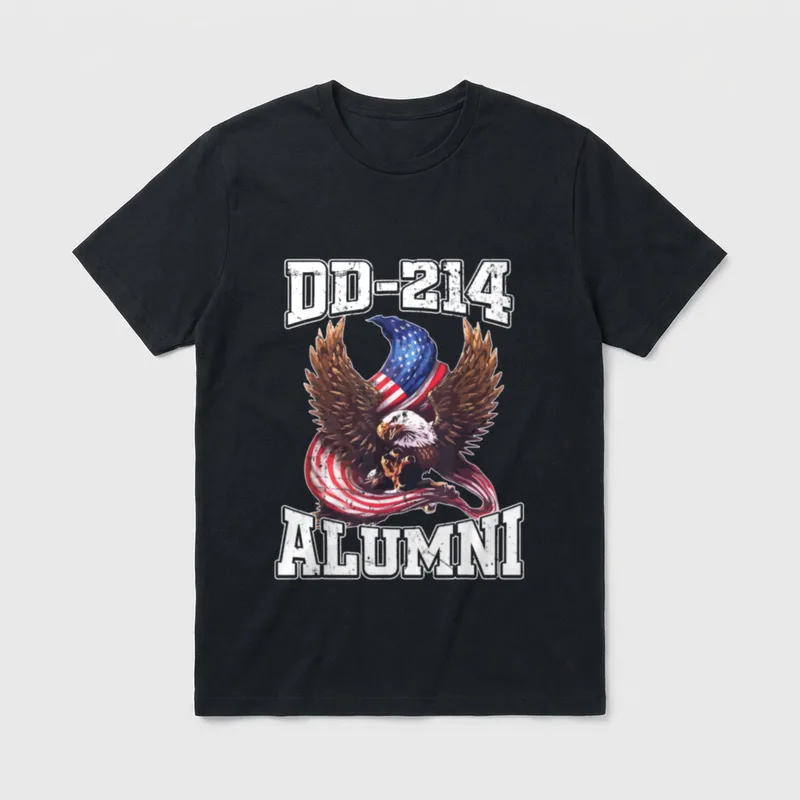 Military Veteran Alumni T-Shirt – DD-214 ALUMNI with eagle and American flag – Classic T-Shirt in Black