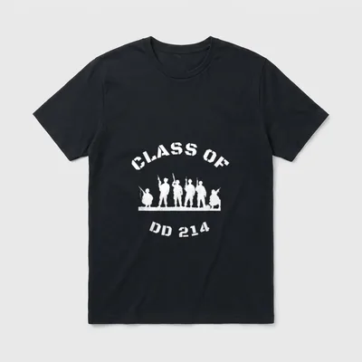 US Military Vet Veteran T-Shirt – Class of DD 214 stencil text with soldier silhouettes – Classic T-Shirt in Black