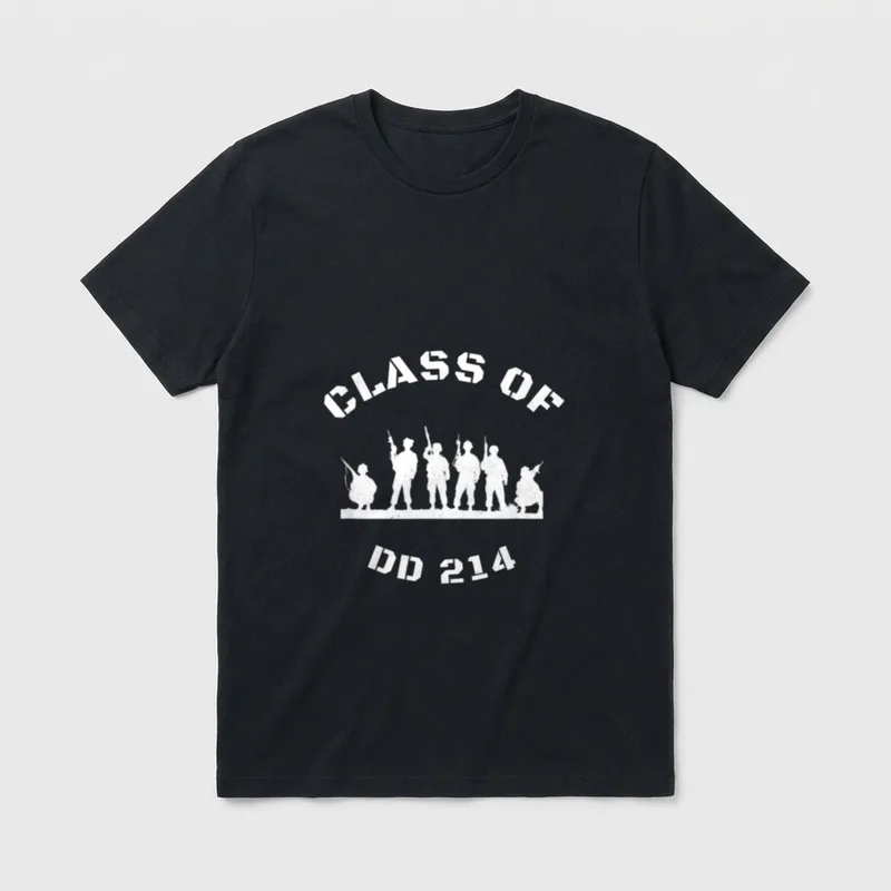 US Military Vet Veteran T-Shirt – Class of DD 214 stencil text with soldier silhouettes – Classic T-Shirt in Black