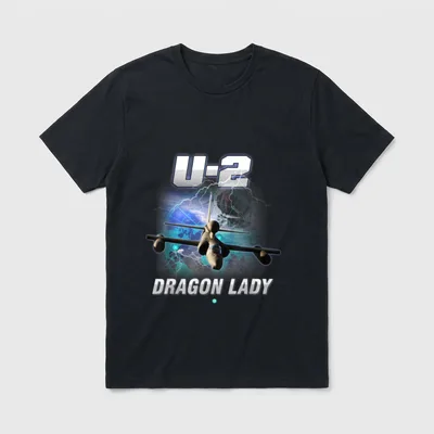 Female Pilot Aviation T-Shirt – U-2 Dragon Lady text with reconnaissance aircraft – Classic T-Shirt in Black