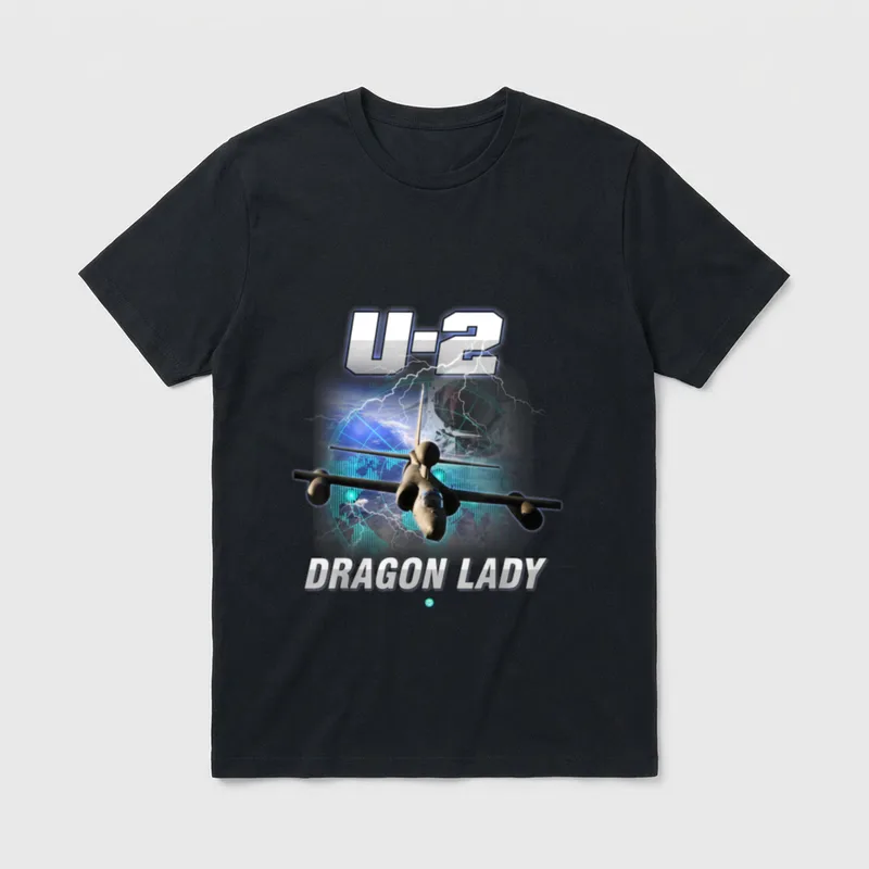 Female Pilot Aviation T-Shirt – U-2 Dragon Lady text with reconnaissance aircraft – Classic T-Shirt in Black