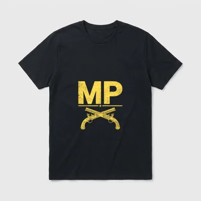Military Police Corps Veteran T-Shirt – MP letters with crossed pistols insignia below – Classic T-Shirt in Black