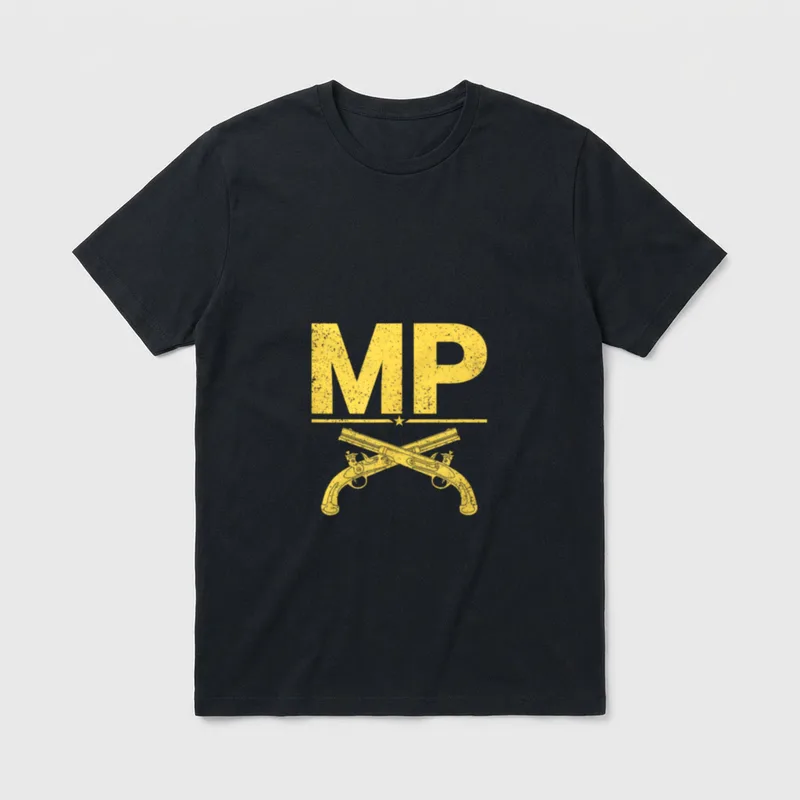 Military Police Corps Veteran T-Shirt – MP letters with crossed pistols insignia below – Classic T-Shirt in Black