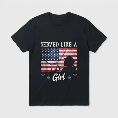 Served Like A Girl T-Shirt – SERVED LIKE A Girl with female soldier silhouette and flag – Classic T-Shirt in Black