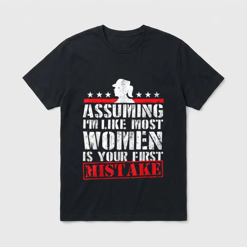 Not Like Most Women T-Shirt – Female silhouette with stars and red banner with text – Classic T-Shirt in Black