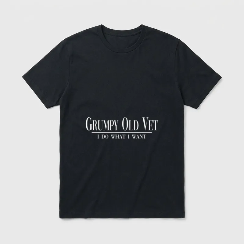Grumpy Old Veteran T-Shirt – GRUMPY OLD VET and I DO WHAT I WANT in white capital letters – Classic T-Shirt in Black