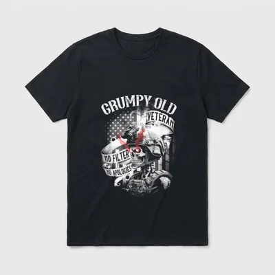 Patriotic Military Humor T-Shirt – GRUMPY OLD VETERAN NO FILTER NO APOLOGIES – Classic T-Shirt in Black