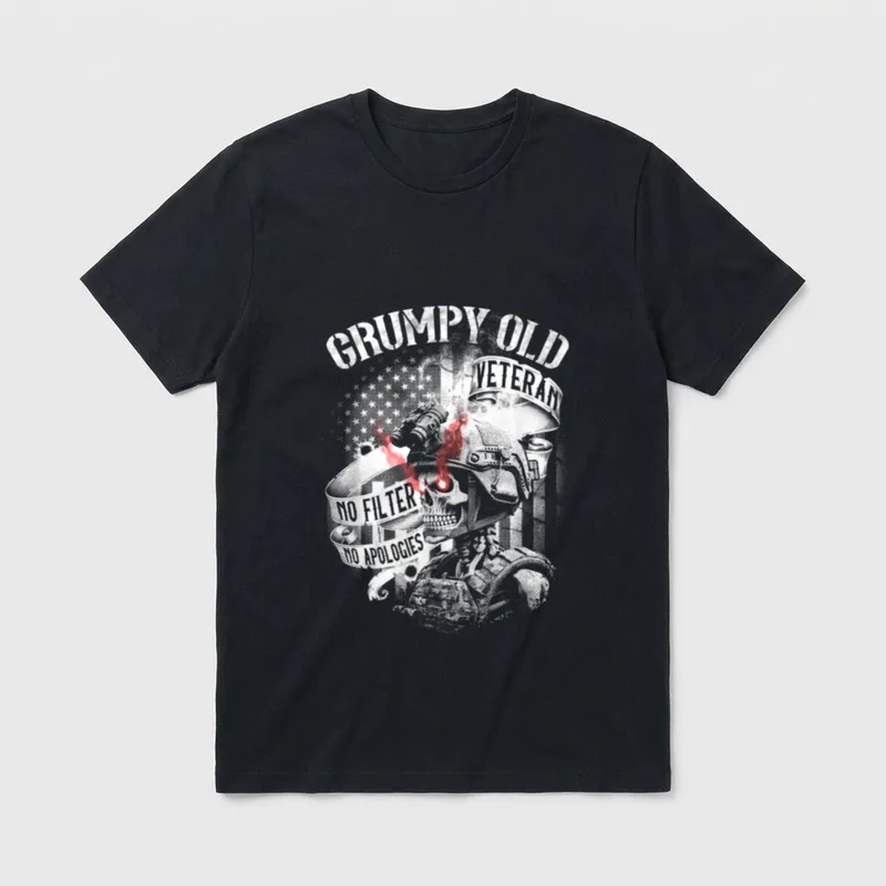 Patriotic Military Humor T-Shirt – GRUMPY OLD VETERAN NO FILTER NO APOLOGIES – Classic T-Shirt in Black