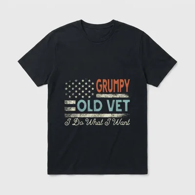 Veteran Do What I Want T-Shirt – GRUMPY OLD VET I Do What I Want with vintage stars – Classic T-Shirt in Black