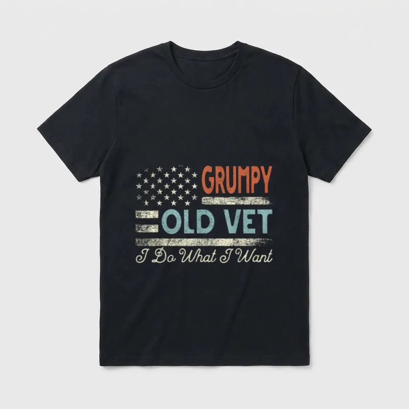 Veteran Do What I Want T-Shirt – GRUMPY OLD VET I Do What I Want with vintage stars – Classic T-Shirt in Black