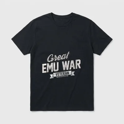 Emu War Veteran T-Shirt – Great EMU WAR VETERAN WESTERN AUSTRALIA 1932 in bold letters with banner – Classic T-Shirt in Black