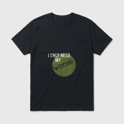 Military Veteran Woobie T-Shirt – I ONLY NEED MY WOOBIE text with faded olive circle – Classic T-Shirt in Black