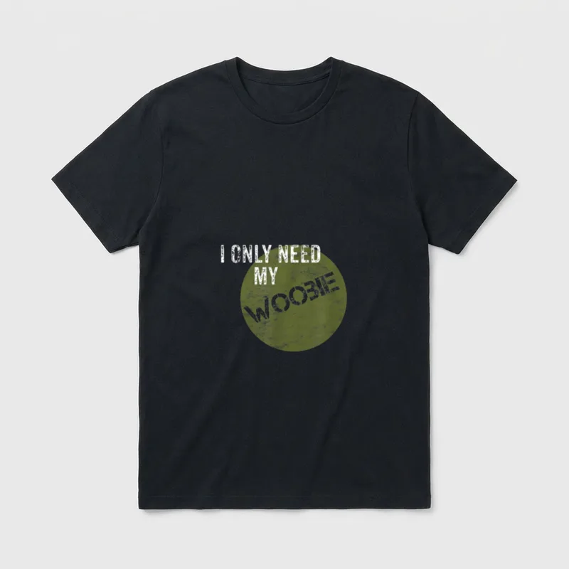 Military Veteran Woobie T-Shirt – I ONLY NEED MY WOOBIE text with faded olive circle – Classic T-Shirt in Black