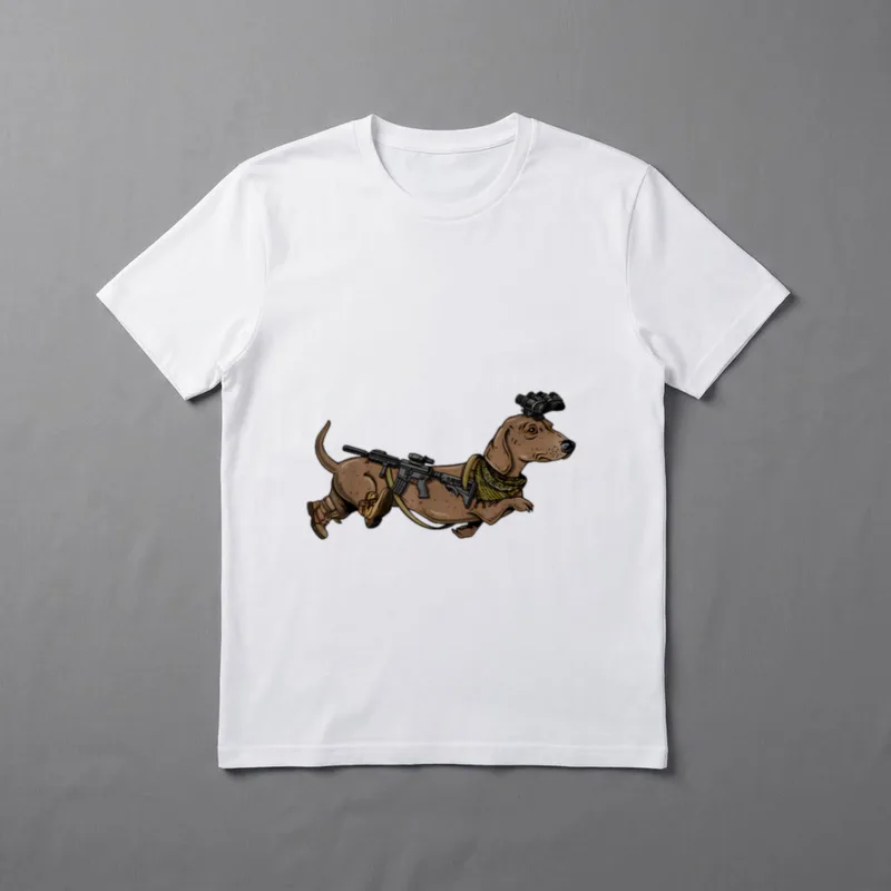 Tactical Dachshund Veteran T-Shirt – Dachshund in tactical military gear with rifle and binoculars – Classic T-Shirt in Black